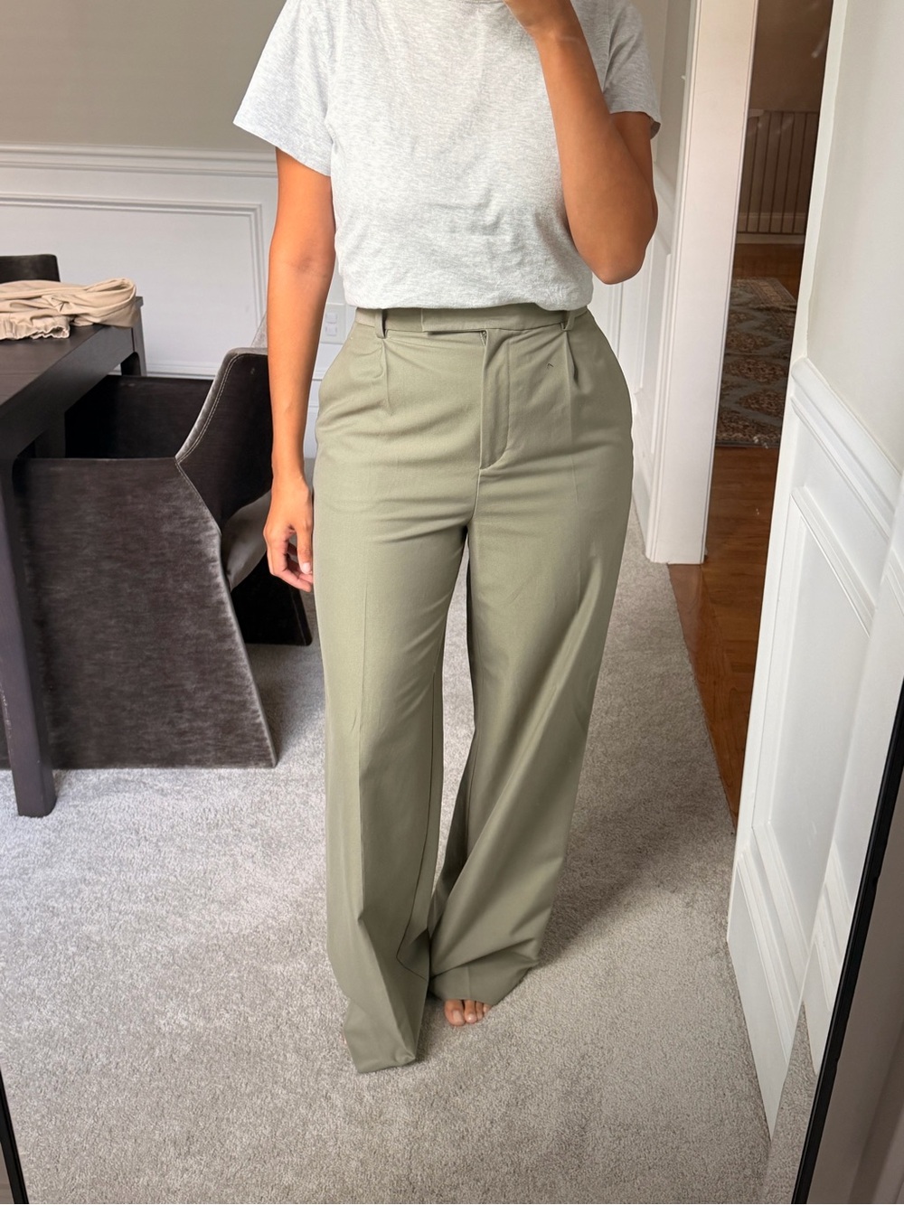 Zara Olive Green Wide Leg High-Rise Trousers